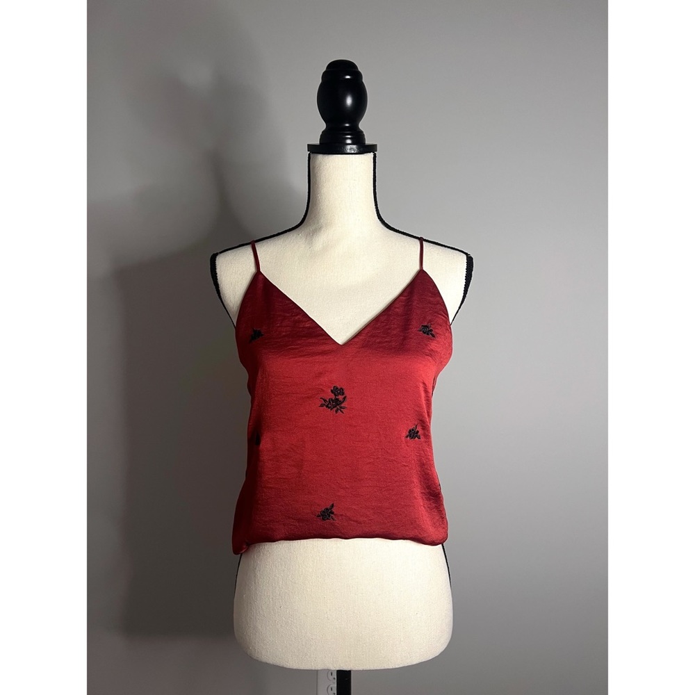 EXPRESS Red and Black Floral Professional Top